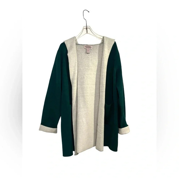 OLIVER BY ESCIO OPEN FRONT CARDIGAN SWEATER SIZE L GREEN/IVORY - Picture 1 of 7